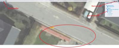 billedet viser et skærmbillede på WebGIS til at finde afstanden fra skel til stophane.